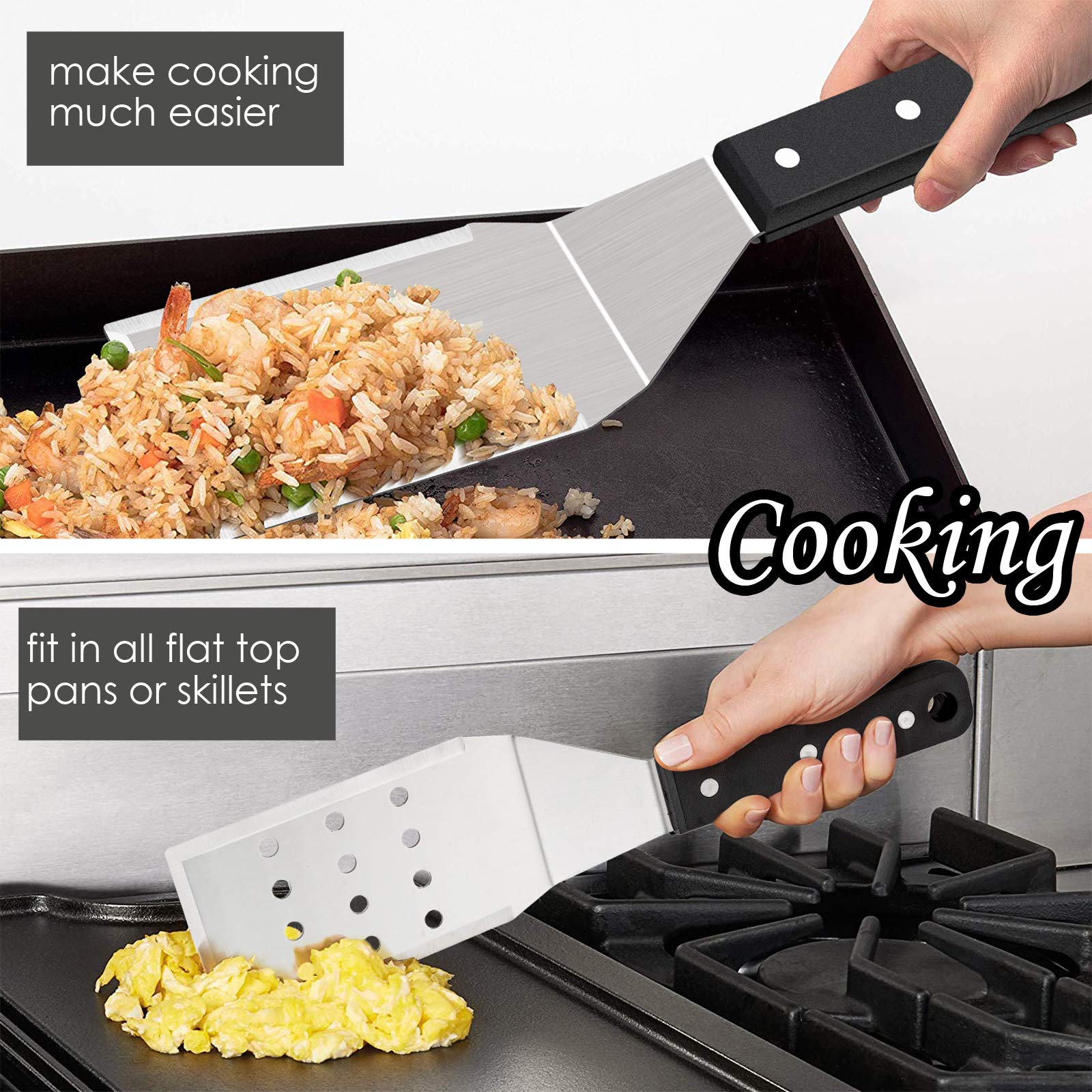 Premium Stainless Steel Spatula Set - 2 Pack Heavy Duty Metal Griddle Spatulas with Riveted Handle for BBQ, Teppanyaki, Flat Top Grill, Hibachi & Cast Iron Cooking - Dishwasher Safe - Perfect for Grilling Burgers, Pancakes & Stir-Fry