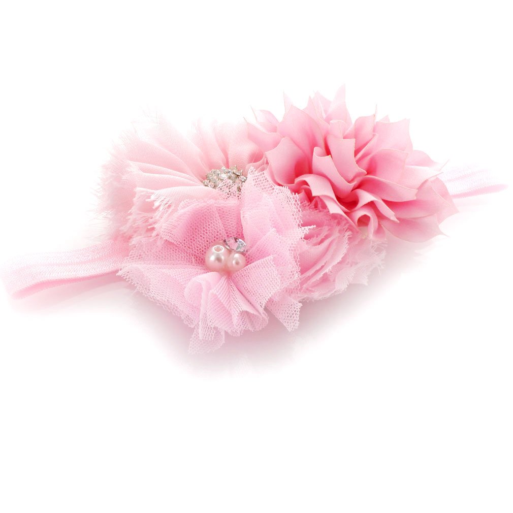 Lello Shabby Fabric Flower Cluster Headbands for Baby Girls & Toddlers - Stretchy Elastic Hair Accessories - Perfect for Parties, Photos & Everyday Wear