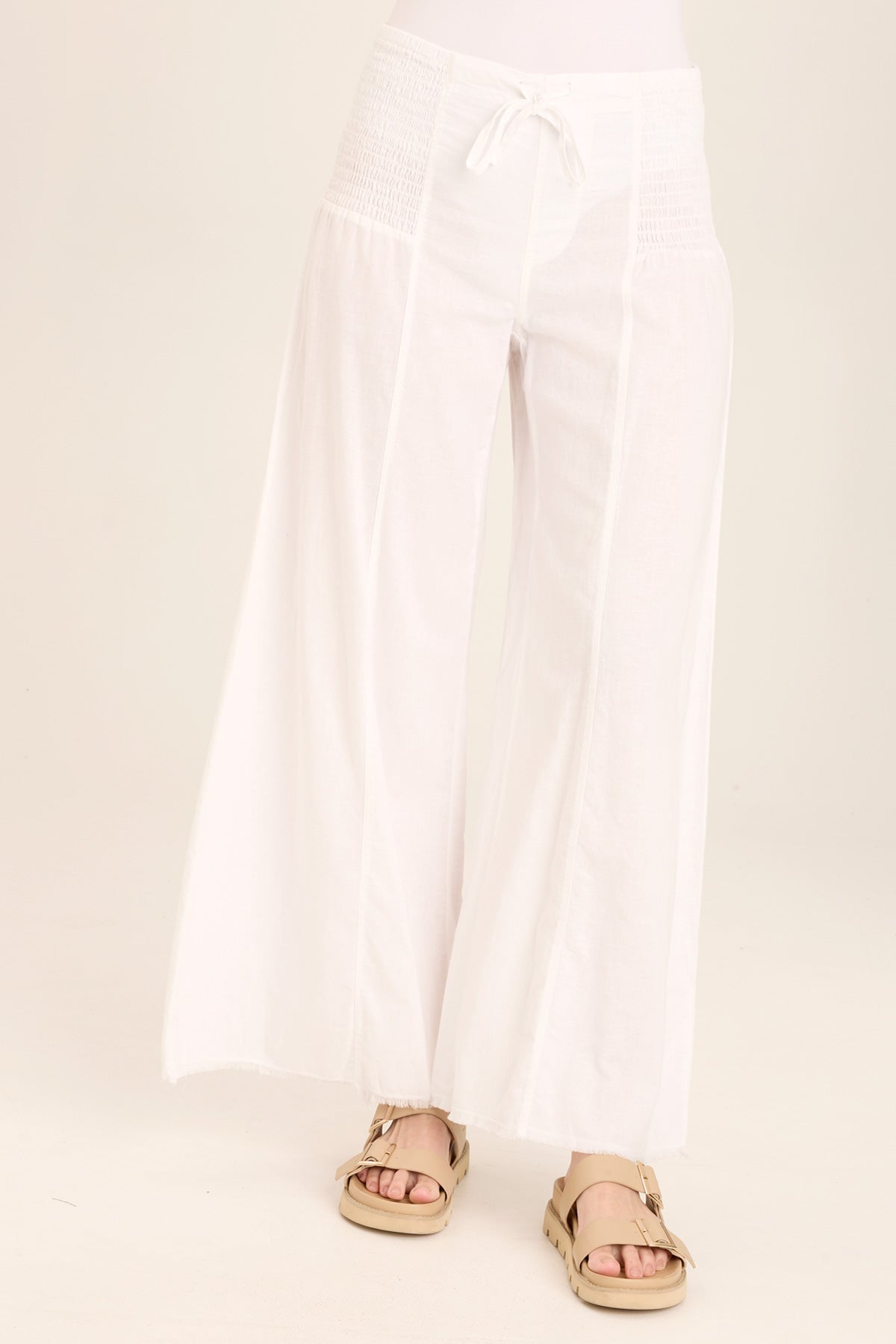 Kaj Women's Wide Leg Cotton Linen Flare Pants - Comfortable High Waisted Boho Trousers for Casual Wear, Office & Summer Outfits