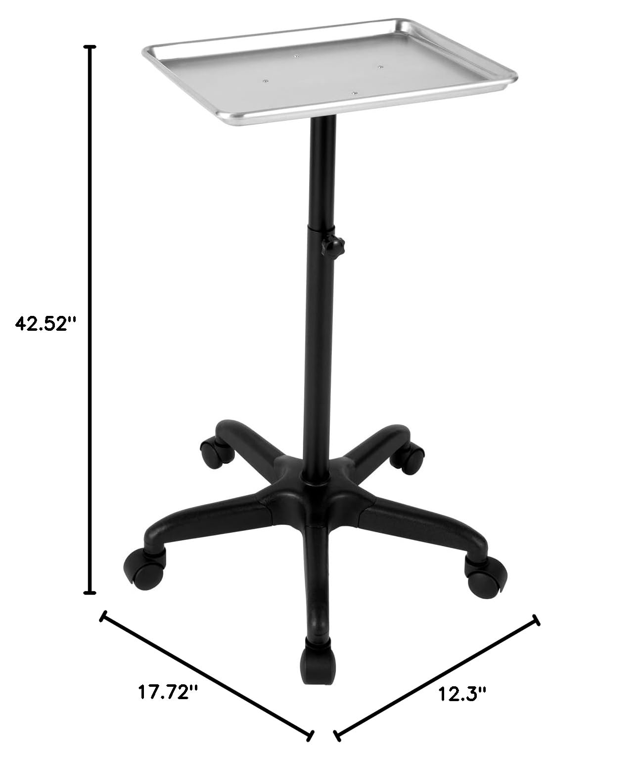 360° Rotating Salon Tray on Wheels - Adjustable Aluminum Beauty Rolling Cart with 13LBS Capacity (64-108cm Height) for Tattoo, Spa & Salon Services | Perfect for Mobile Styling, Tattoo Artists & Beauty Professionals