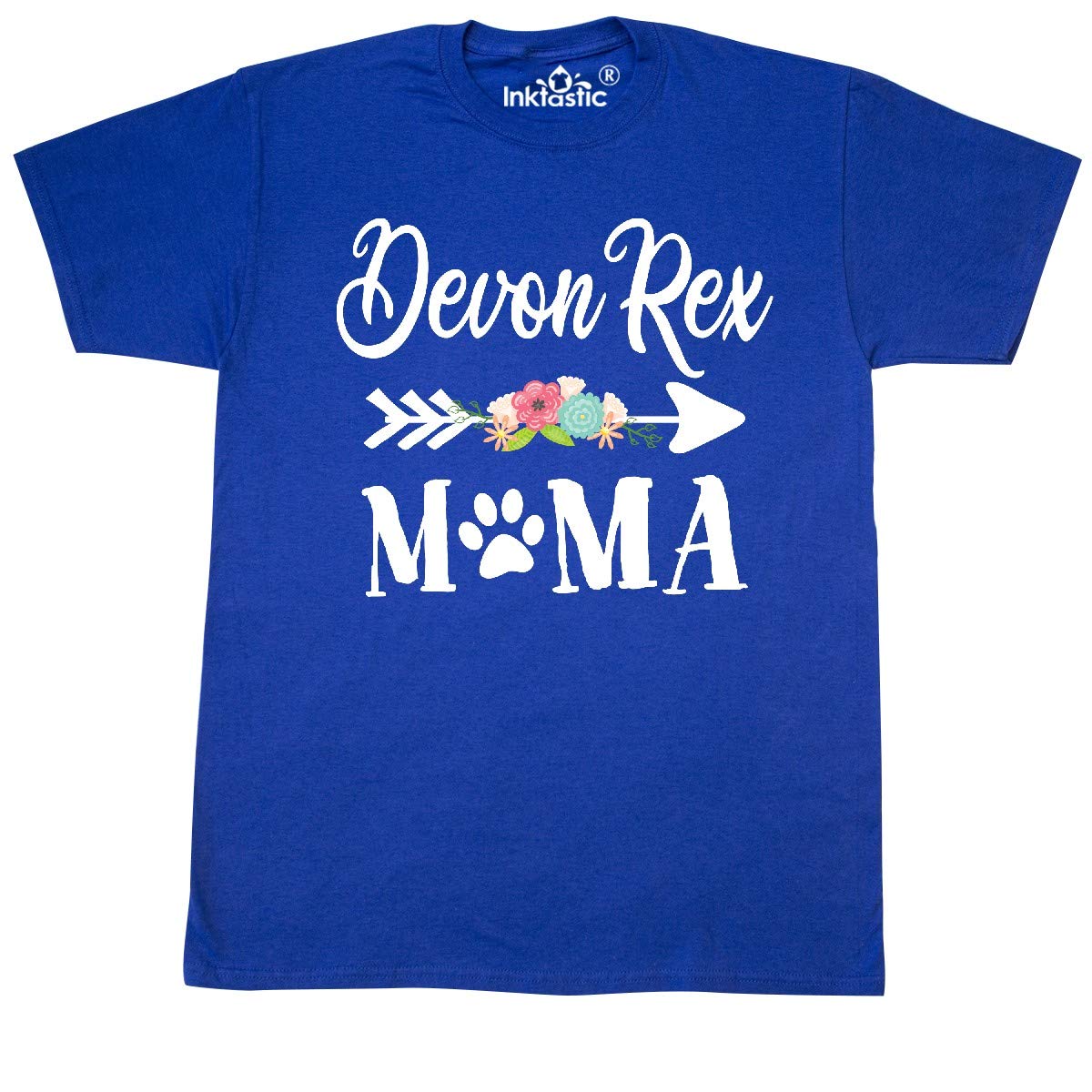 Inktastic Devon Rex Mama with Flowers and Arrow Graphic T-Shirt - Cute Cat Lover Tee for Women, Casual Wear & Gift Ideas