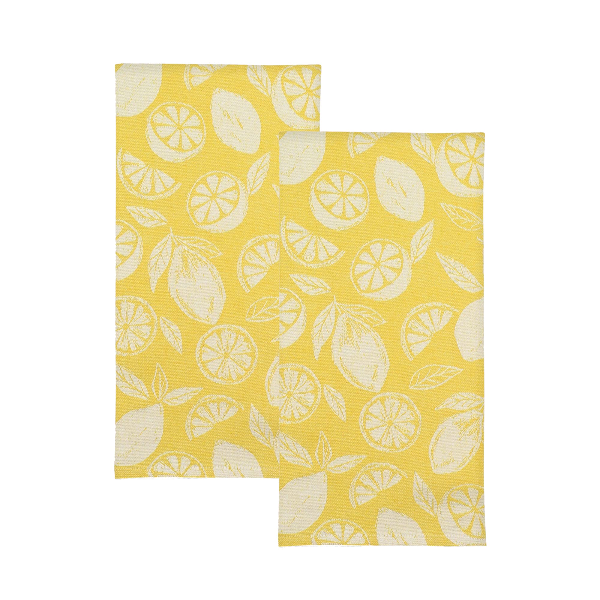 Premium Jacquard Tea Towel Set of 2 - Super Absorbent Cotton Kitchen Towels for Washing & Drying Dishes - Reusable & Machine Washable - Lemon Zest Design - Perfect for Daily Kitchen Use, Dish Drying & Countertop Cleaning
