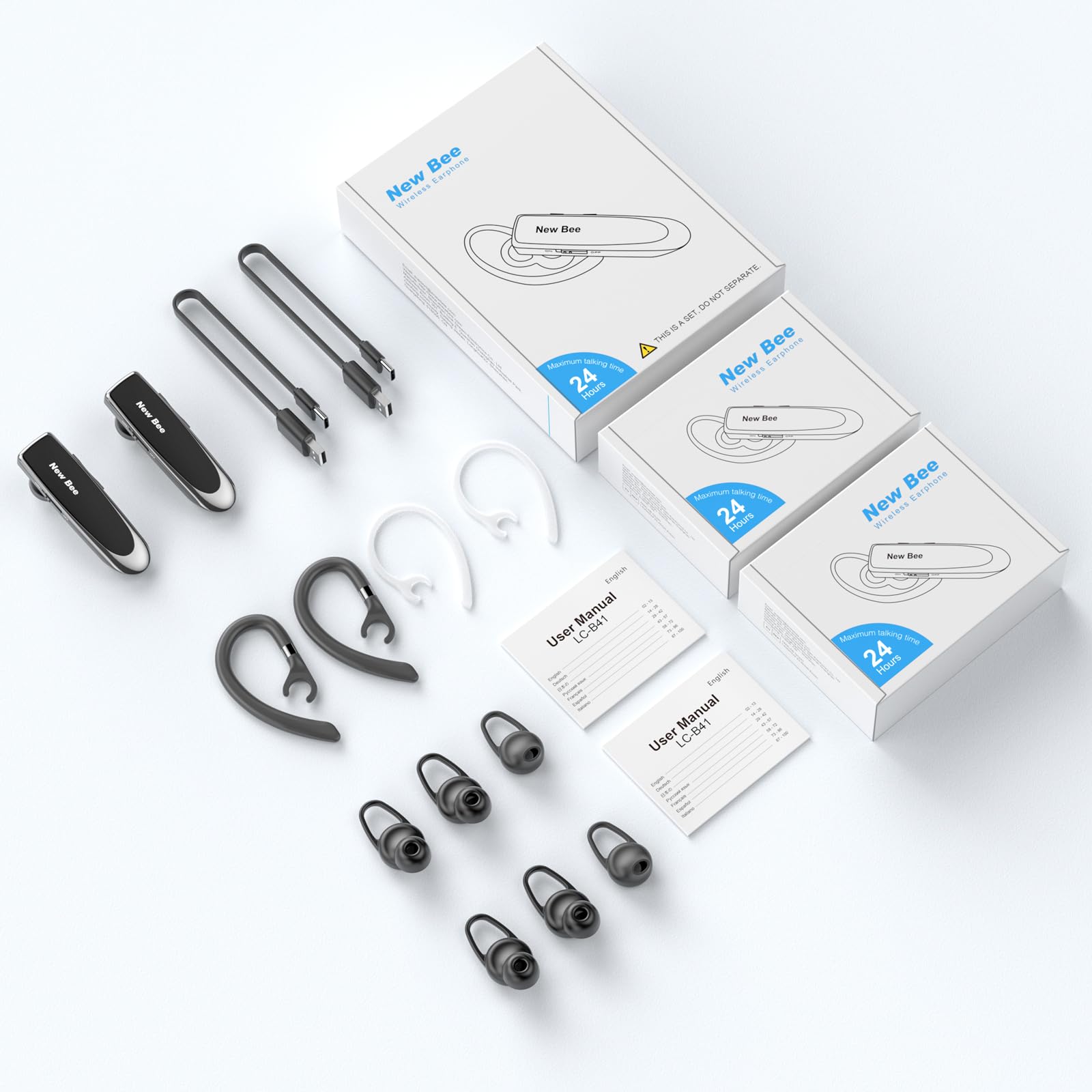 [2 Pack] Bluetooth 5.0 Wireless Earpiece Headset with Microphone - 24H Battery Life, 60 Days Standby - Hands-Free Driving Headset for iPhone, Android, Samsung - Perfect for Commuting, Trucking & Business Calls
