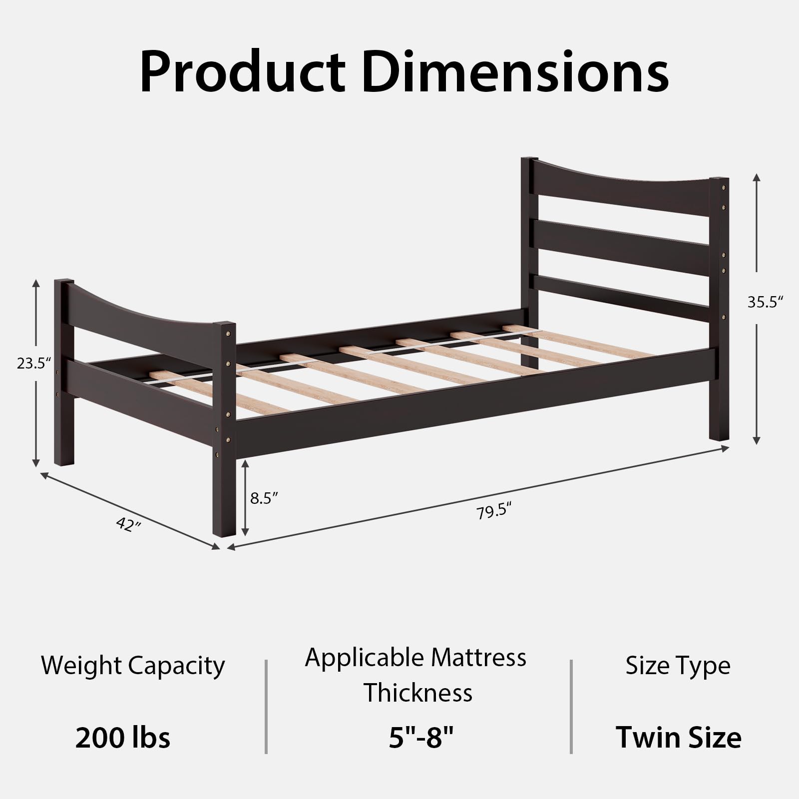 Giantex Solid Wood Twin Size Platform Bed Frame with Headboard & Footboard - Rustic Espresso Finish, No Box Spring Needed, Sturdy Wood Slat Support - Perfect for Kids' Bedroom, Guest Room & Small Spaces