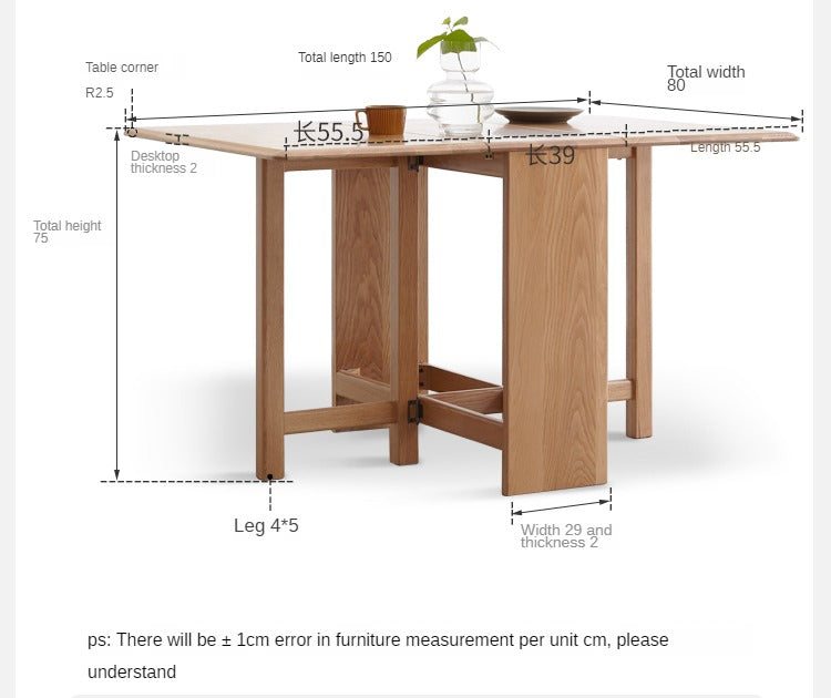 **Solid Oak Wood Extendable Dining Table - Expandable for 6 to 8 Seats - Perfect for Small Spaces & Entertaining Guests**