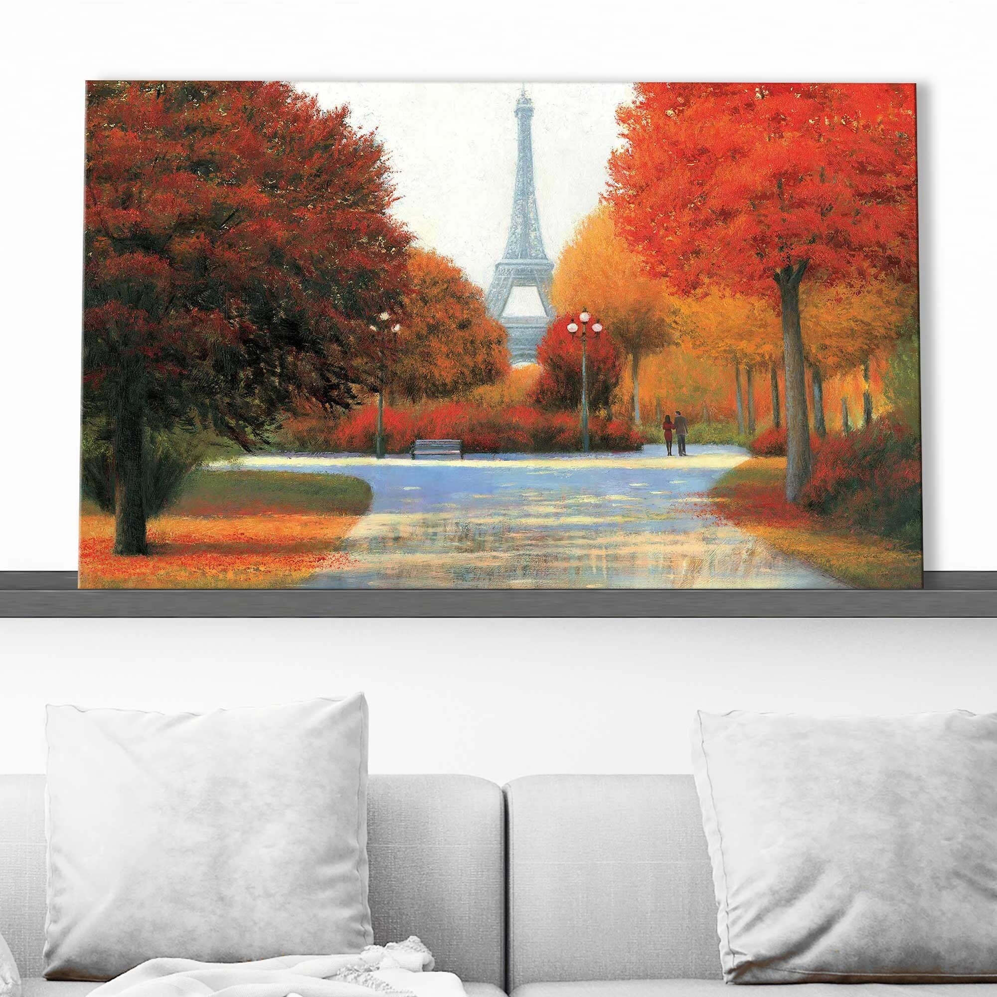 Autumn in Paris Couple Canvas Art Print - Romantic Wall Decor for Living Room, Bedroom & Office