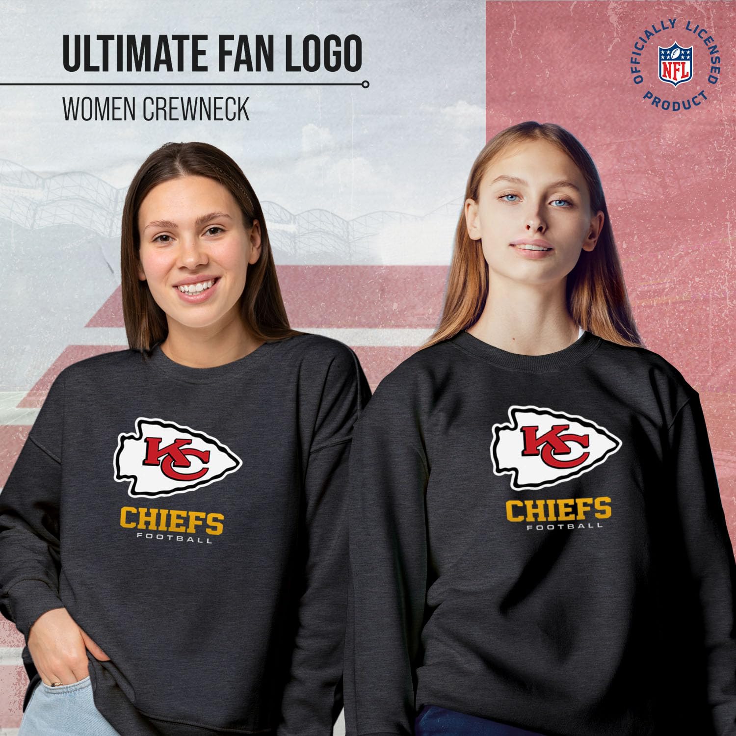 Women's NFL Ultimate Fan Logo Slouchy Crewneck Sweatshirt - Tagless Fleece Lightweight Pullover Hoodie - Officially Licensed Team Fan Apparel - Perfect for Game Day & Casual Wear