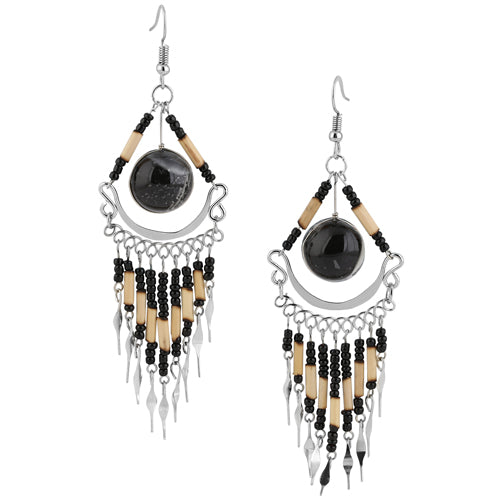 Handmade Stainless Steel Black Round Murano Glass Peruvian Earrings for Women | Hypoallergenic Boho Jewelry | Perfect for Parties, Weddings & Everyday Wear