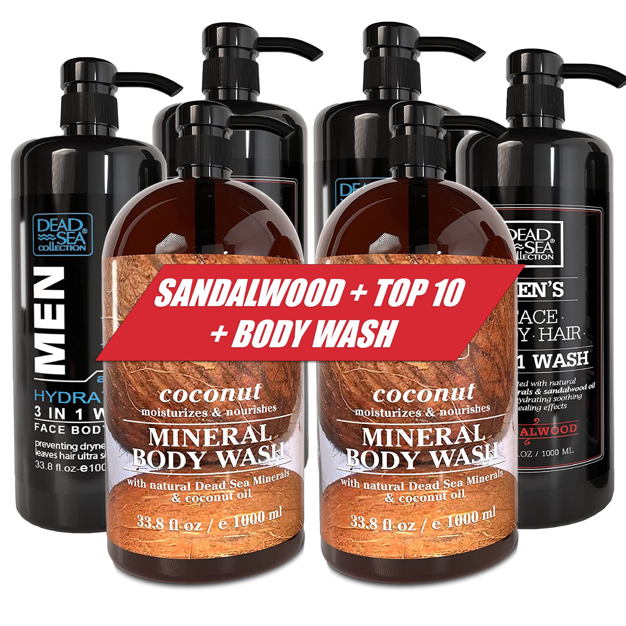 Dead Sea Mineral & Coconut Body Wash Bundle for Men - 2 Pack (67.6 Fl Oz) - Hydrating & Refreshing Shower Gel with Natural Ingredients - Perfect for Gym, Travel & Daily Skincare Routine