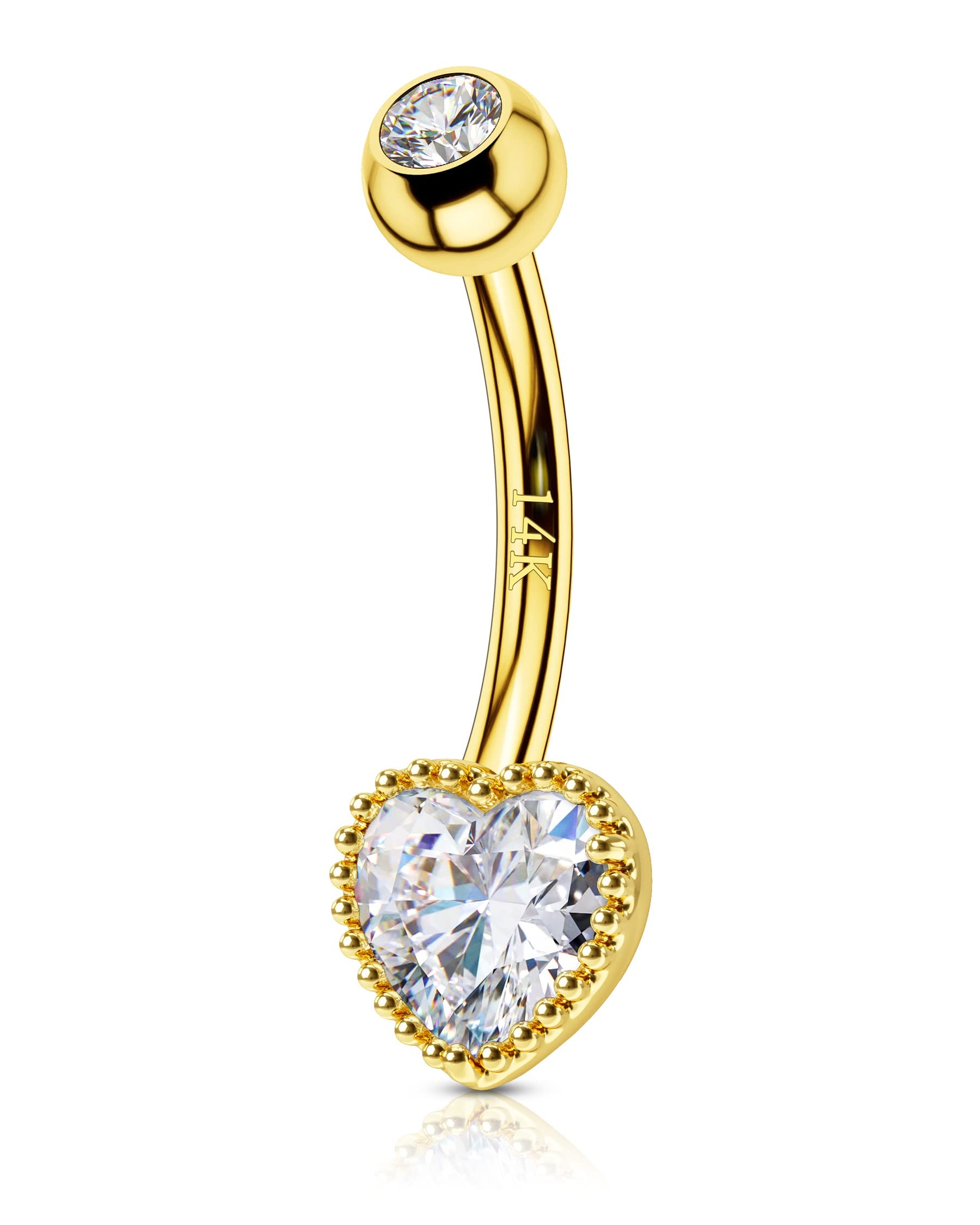 COCHARM 14K Real Gold Belly Button Rings - Cute Short & Long Upper Navel Piercing Jewelry - 16g/14g Rook Barbell - Perfect for Everyday Wear, Parties & Body Jewelry Collection