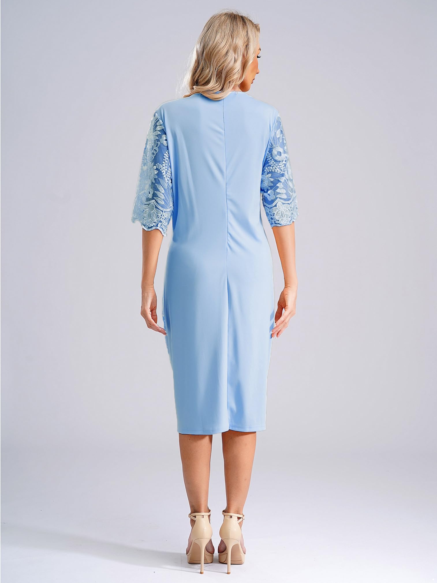 Elegant Plus Size Women's Formal Cocktail Dress - Short Sleeve Lace Embroidered Midi Dress for Wedding Guest & Special Occasions | Perfect for Parties, Dinners, and Evening Events