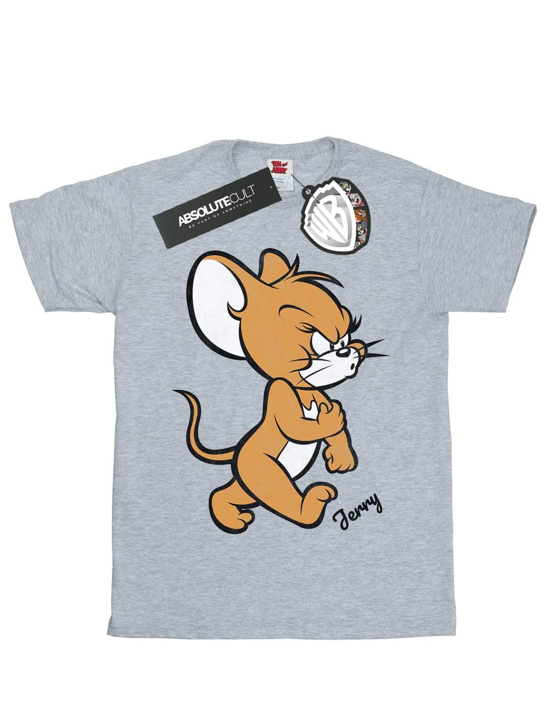 Tom and Jerry Girls Angry Mouse Graphic T-Shirt - Sport Grey - Size 12-13 Years - Cute Cartoon Tee for Kids, School, Playdates & Casual Wear