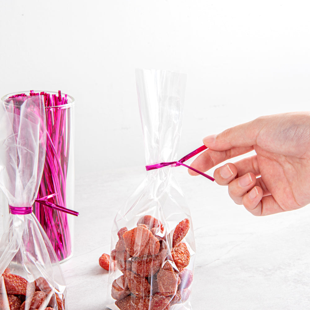 Pink Metallic Twist Ties for Bags - 500 Count Box | Reusable Bag Closures for Food Storage, Gift Wrapping & Organizing