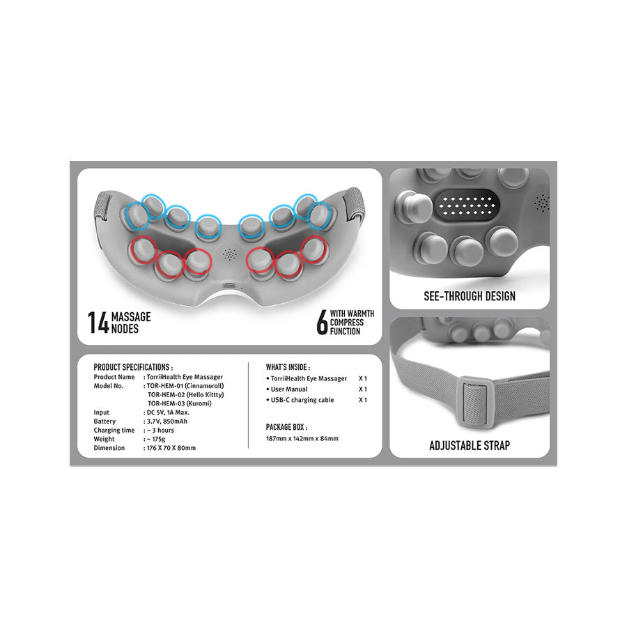 TORRII TorriiHealth Eye Massager for Relaxation - Kuromi Design, Relieves Eye Strain & Fatigue - Perfect for Office, Travel, and Home Use