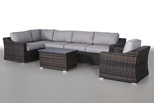 Premium Marina Collection Patio Furniture 7-Piece Conversation Set - Resort Grade Outdoor Sofa Garden Sectional in Marina Brown, No Assembly Required - Perfect for Backyard, Poolside & Resort Style Living Spaces