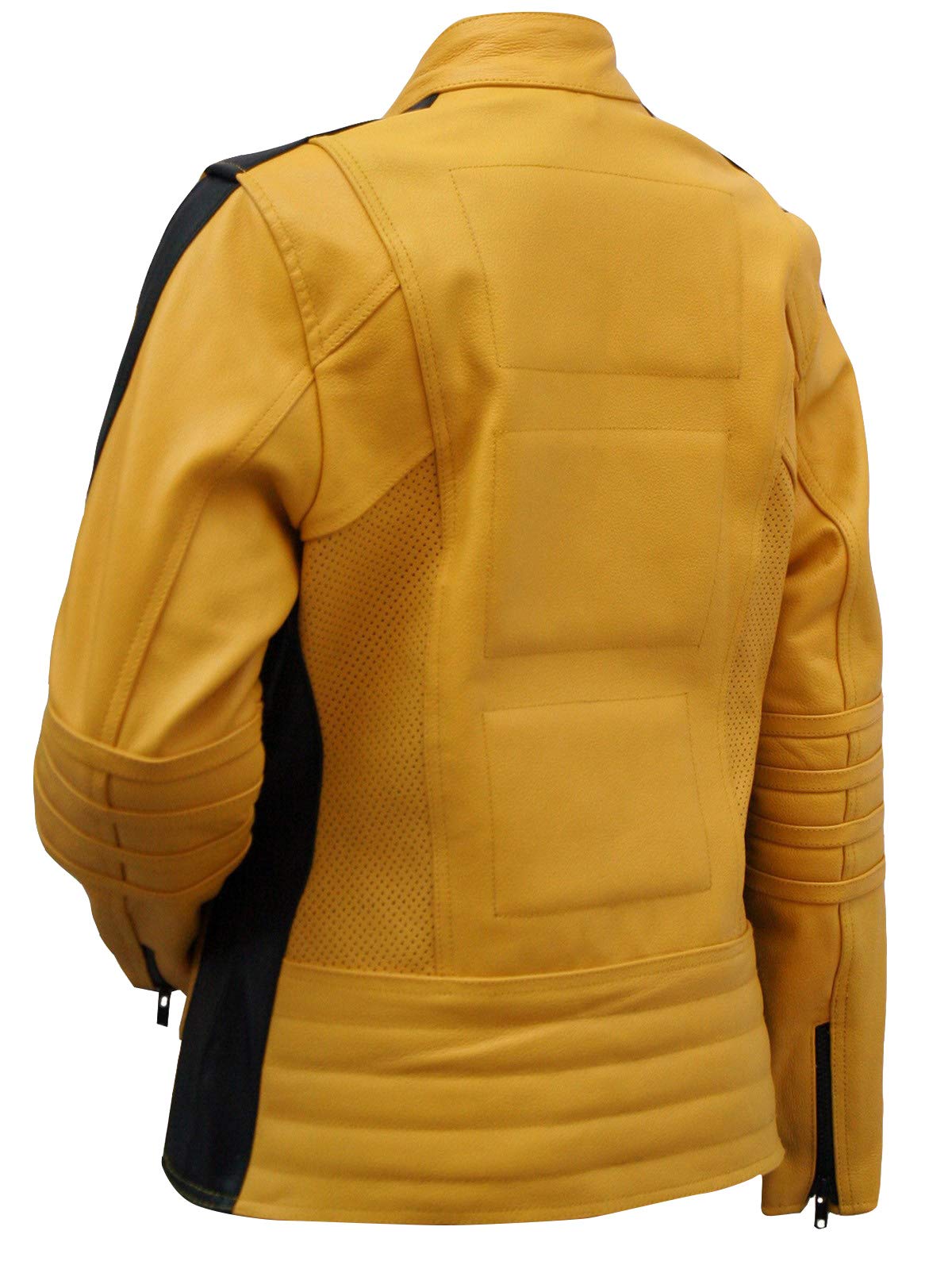 Women's Kill Bill Uma Thurman Motorcycle Jacket - Yellow Padded Biker Costume Leather Jacket for Halloween Cosplay & Movie Costume Parties