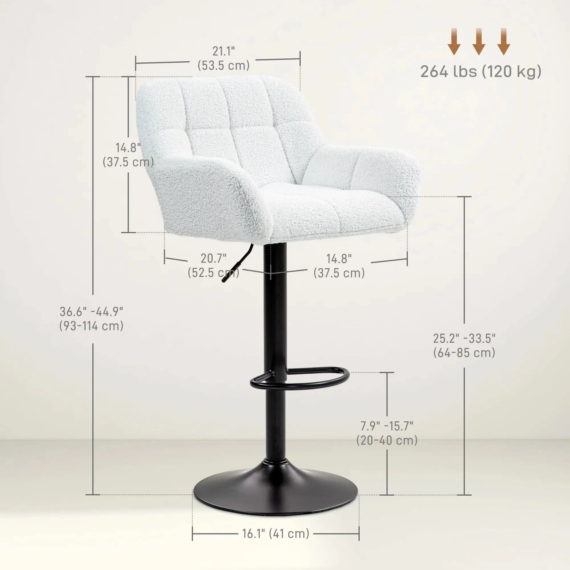 Swivel Adjustable Bar Stools (Set of 2) - Faux Leather & Linen Touch Fabric - 5 Color Options - Perfect for Kitchen Islands, Home Bars & Dining Areas