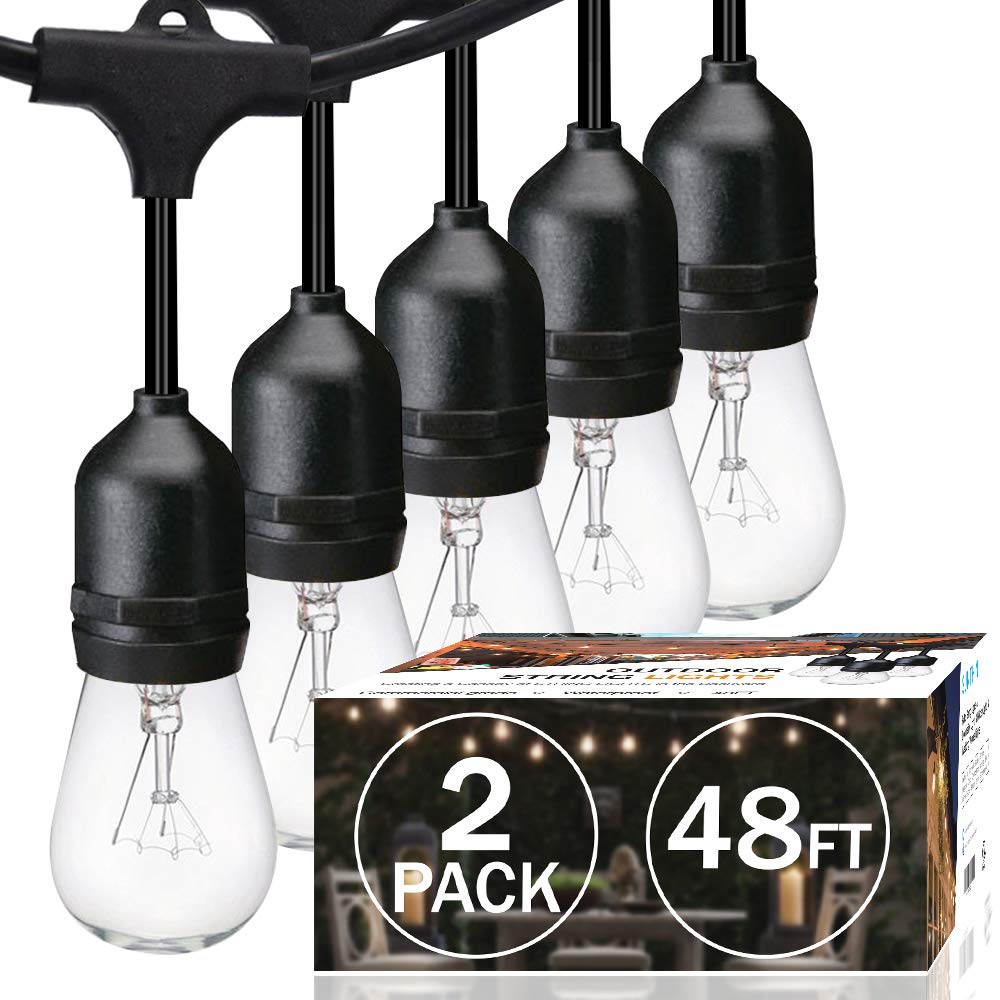 SUNTHIN 2 Pack 48FT Outdoor String Lights - Commercial Grade Waterproof Hanging Patio Lights with Dimmable Connectable Edison Bulbs for Bistro, Garden, Party & Holiday Decor | Perfect for Backyard, Wedding, Restaurant and Outdoor Lighting