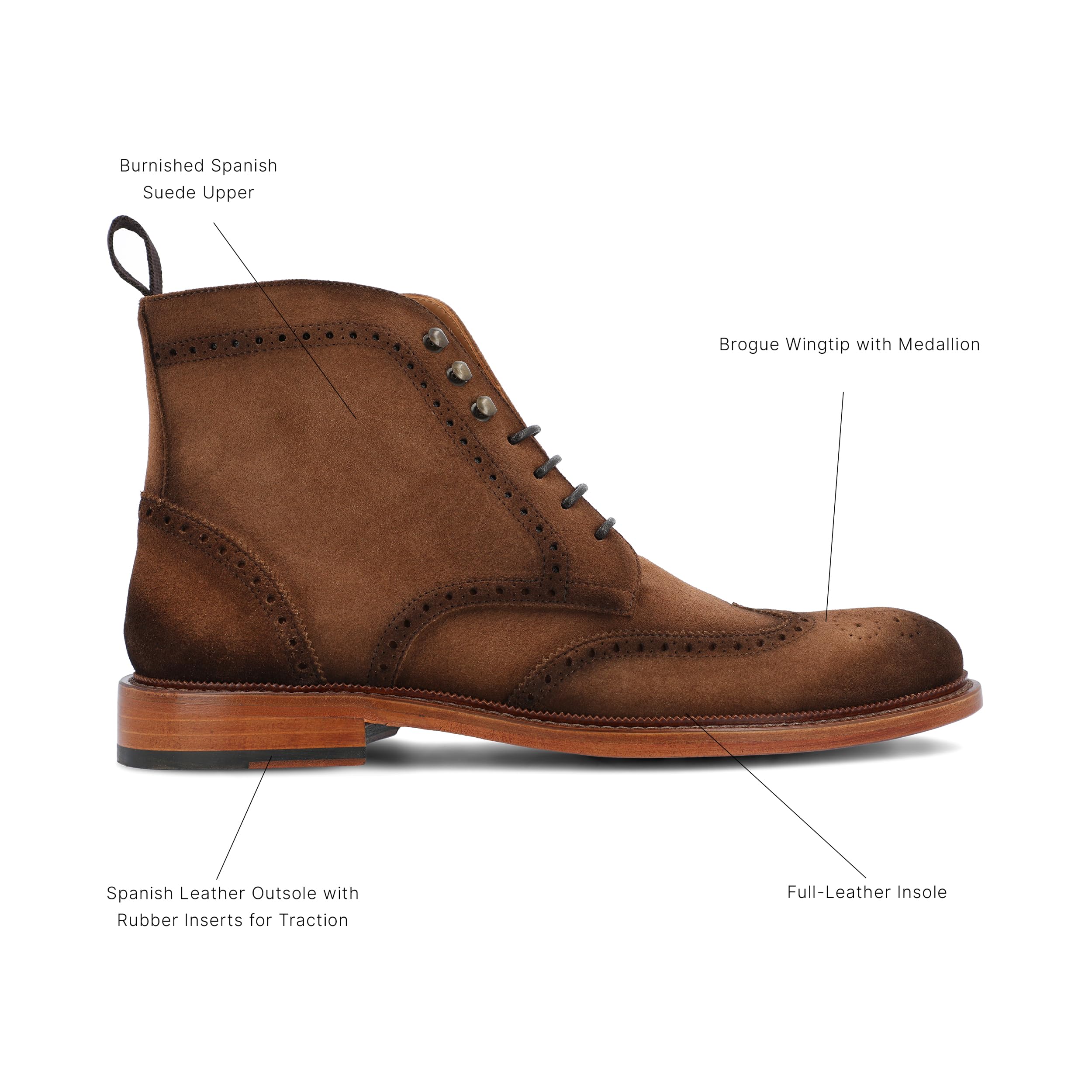 TAFT Mack Boot - Handcrafted Burnished Suede Leather Men's Wingtip Brogue Dress Boots for Formal & Business Occasions | Premium Lace-up Ankle Boots for Weddings, Office & Night Out