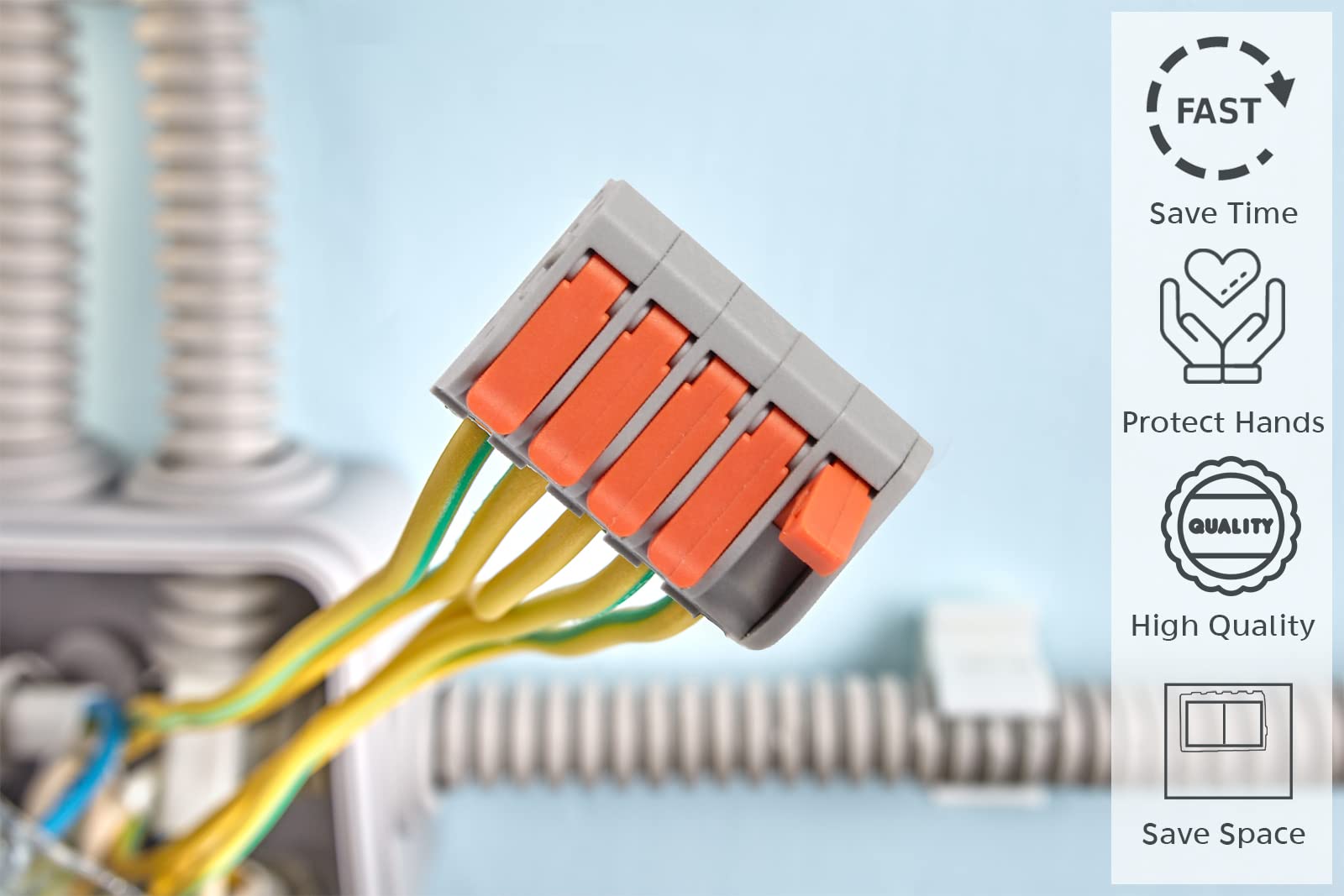 Brightfour 50-Pack Lever Wire Connectors Kit - 2/3/4/5 Port No Pain Splice Connectors for AWG 24-12 Wires - Ideal for Home Electrical Wiring, DIY Projects & Automotive Applications