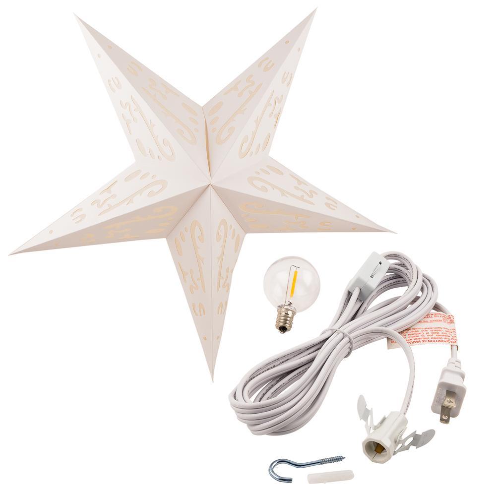 24-Pack White Star Lanterns with Tissue Paper & 15ft Electrical Cord - Party Decorations for Christmas, Weddings, and Outdoor Events