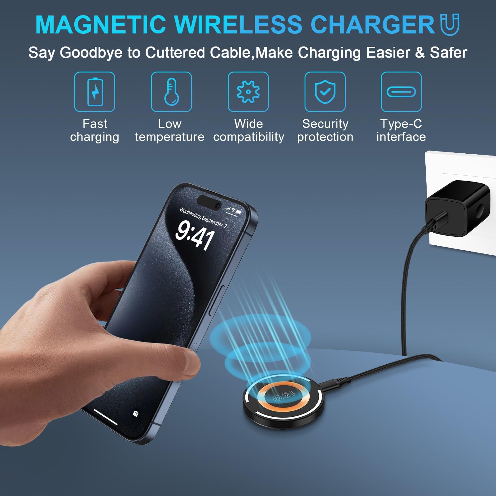 15W Magnetic Fast Charging Pad for Samsung Galaxy S24 Ultra/S25 Plus/S23/S22 & iPhone 16/15/14 - Wireless Charger Stand with 20W Power Adapter - Perfect for Home, Office, and Travel Use