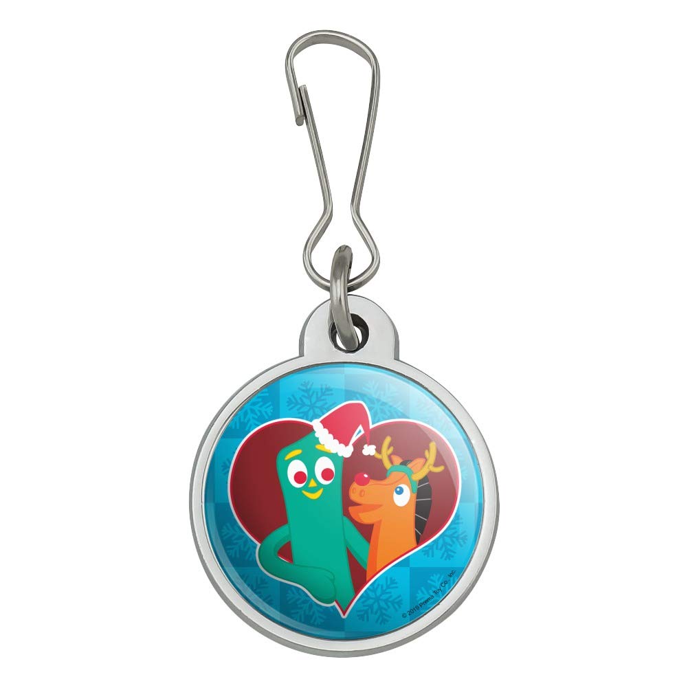Christmas Gumby and Pokey Heart-Shaped Zipper Pull Charm - Santa Hat & Red Nose Jacket Design for Handbags, Purses, Luggage & Backpacks | Festive Holiday Gift & Travel Accessory