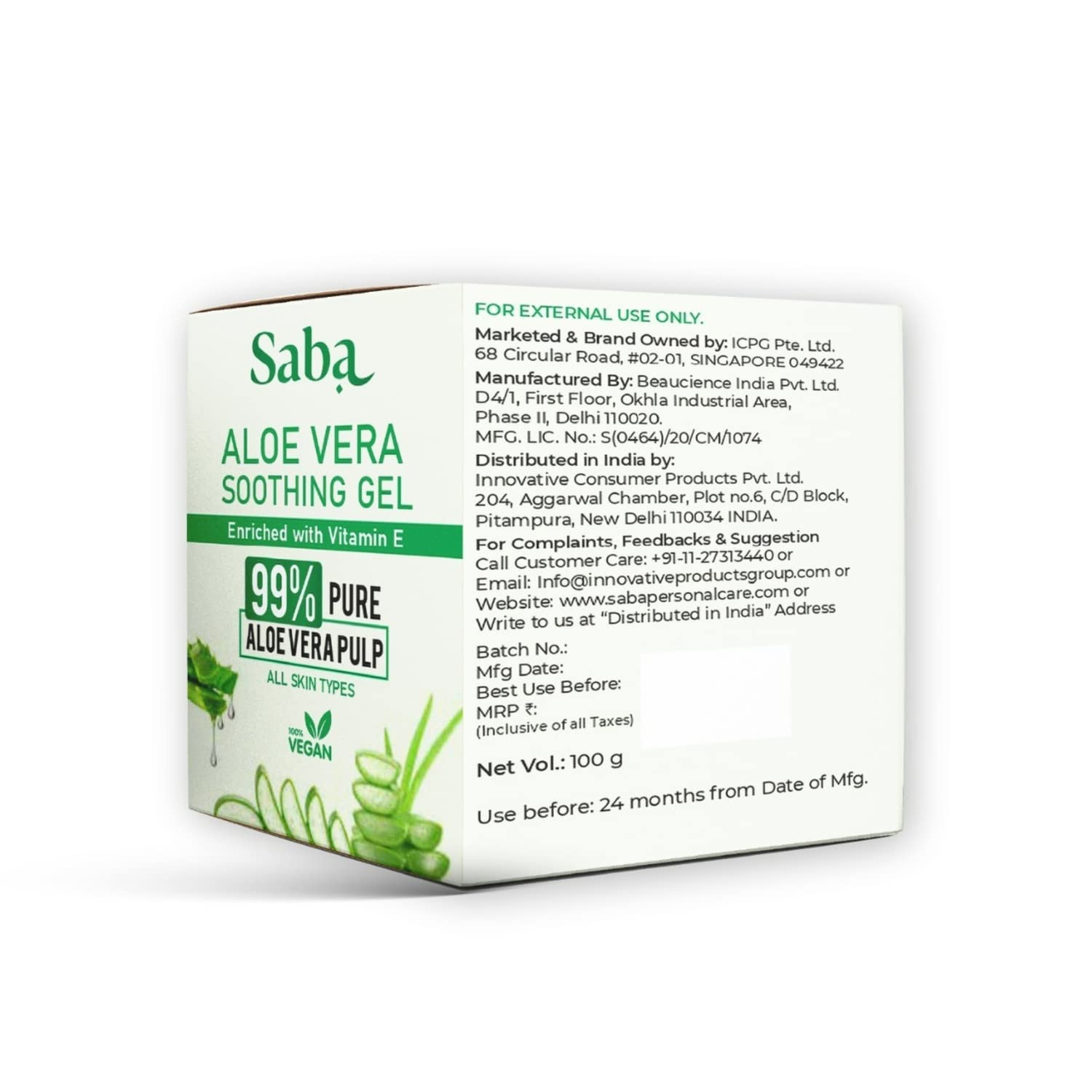 Pure Aloe Vera Gel with Vitamin E for Acne & Scar Treatment - Hydrating Moisturizer for Glowing Skin, After Sun Care, Hair Mask & Natural Face Care - 100g for Daily Skincare & Sunburn Relief
