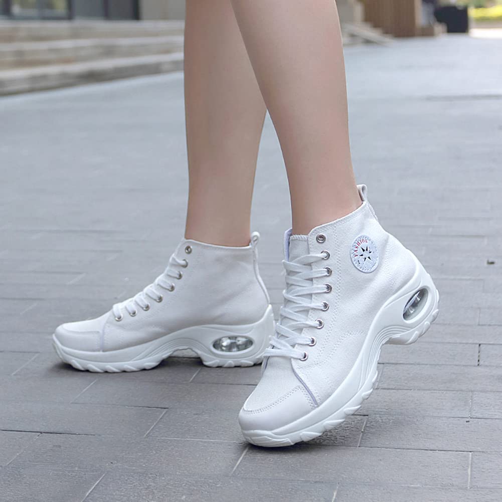 MAUGELY Women's High Top Platform Sneakers - Fashion Canvas Casual Shoes with Thick Sole for Walking, Running & Street Style Outfits | Perfect for Workout, Gym, Travel & Daily Wear