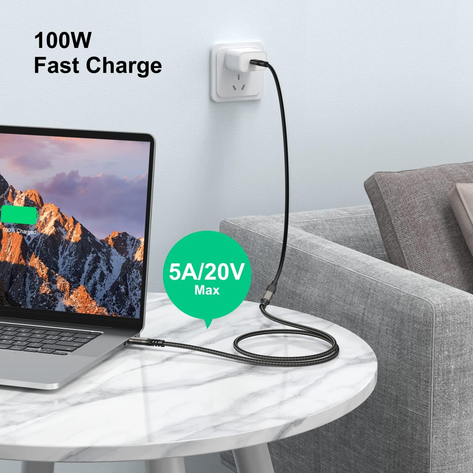 3.3FT USB C Extension Cable [USB 3.2 Gen2 10Gbps] Type-C Male to Female Extender - 100W Fast Charging & 4K@60Hz Video - Compatible with MacBook, Laptop, Tablet, Phone | Perfect for Home Office, Gaming & Travel Charging