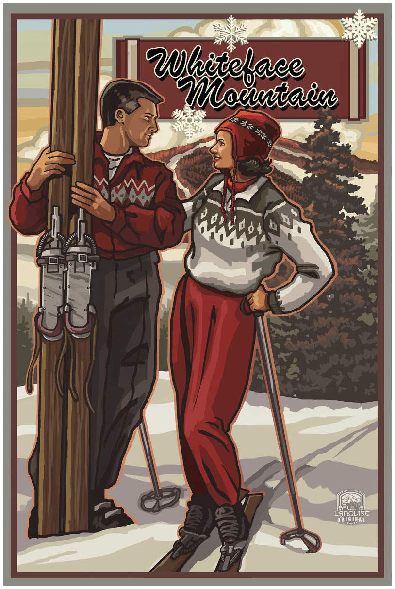 Whiteface New York Classic Skiers Giclee Art Print Poster - 30x45 Inch Travel Artwork by Paul A. Lanquist - Perfect for Ski Lodge, Cabin Decor & Winter Sports Enthusiasts