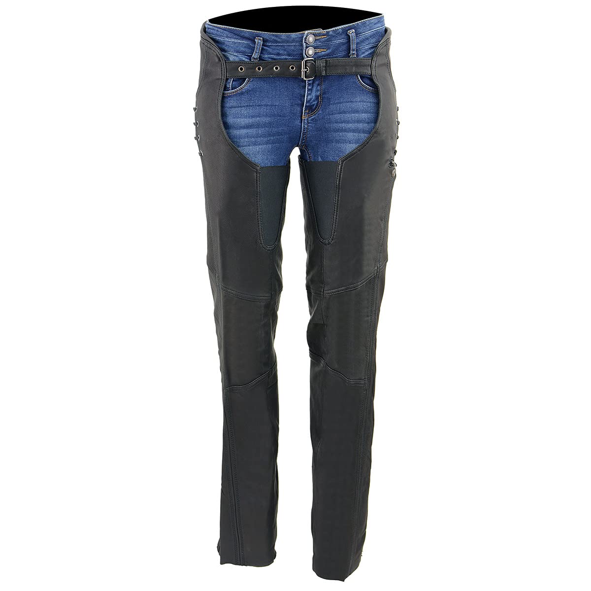 Premium Black Goat Skin Leather Motorcycle Chaps for Women - Lightweight, Durable & Stylish with Accent Lacing | Perfect for Riding, Biker Events & Outdoor Adventures - MLL6535