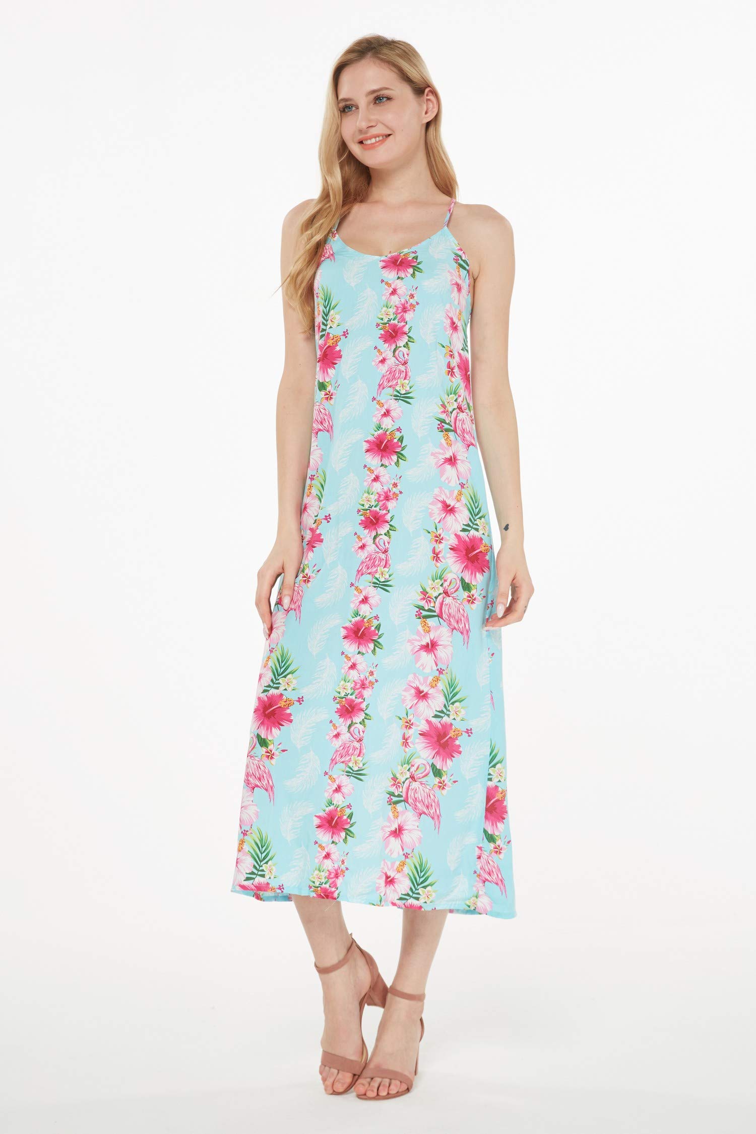 Women's Hawaiian Luau Pink Hibiscus Vine Maxi Sweetheart Dress - Tropical Summer Beach Party, Vacation, Luau, and Resort Wear