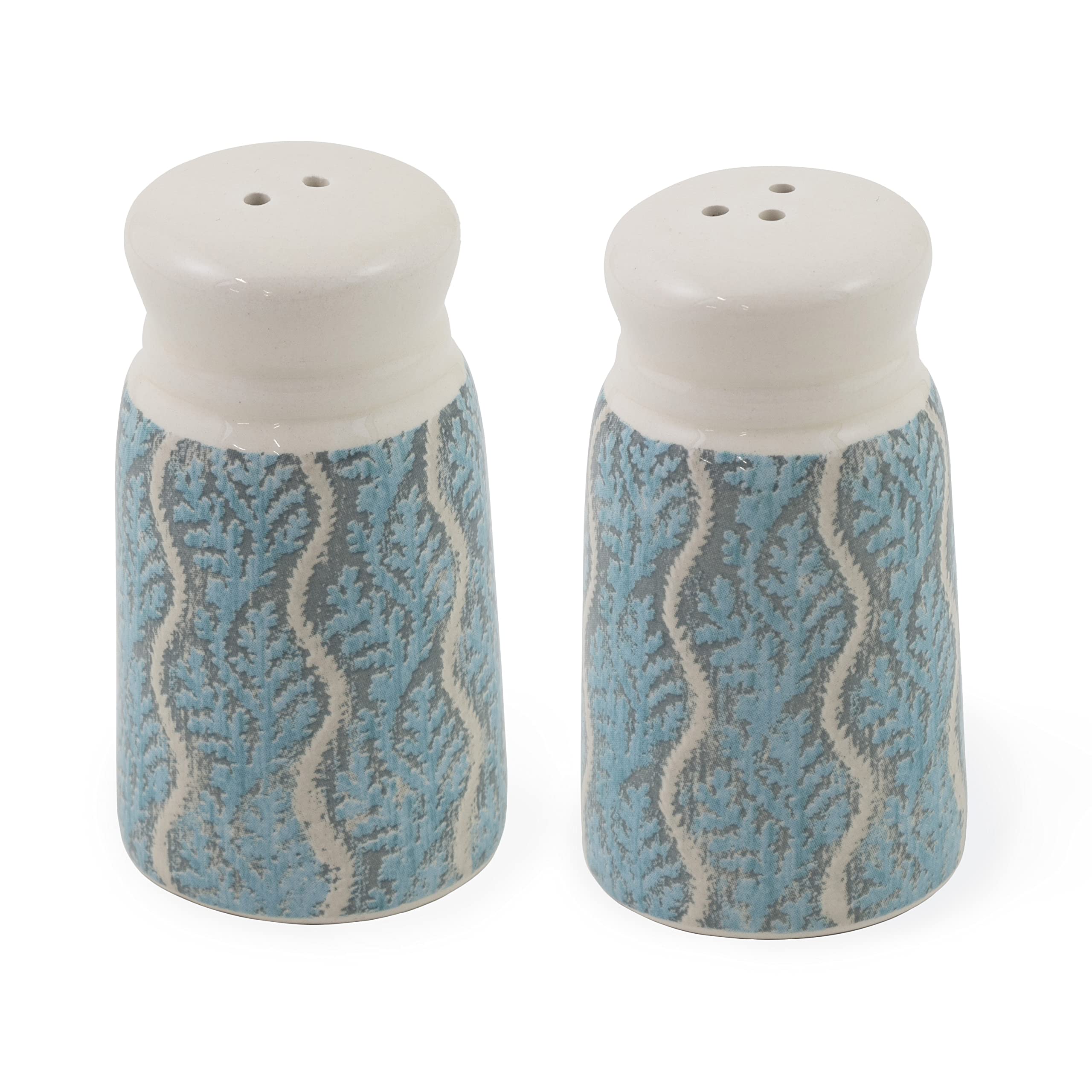 Boston International Ceramic Salt and Pepper Shakers Set of 2 - Laguna Shells Design for Kitchen, Dining Table & Gift Giving