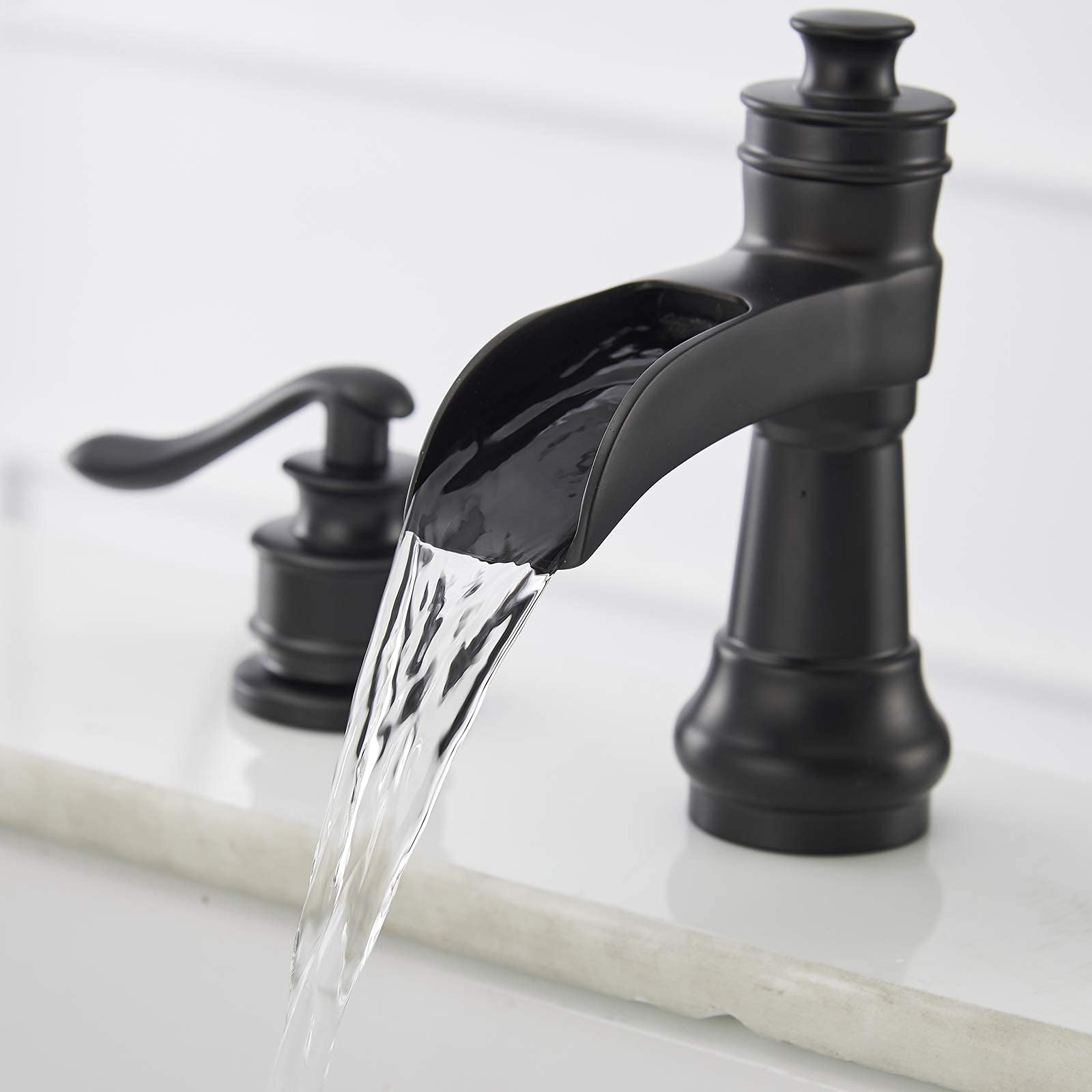 Black Bathroom Sink Faucet Waterfall Single Hole & Kitchen Faucet with Pull Down Sprayer - 3 Mode Outlet for Modern Home Renovation | Perfect for Bathroom Vanity, Kitchen Sink, and Commercial Use