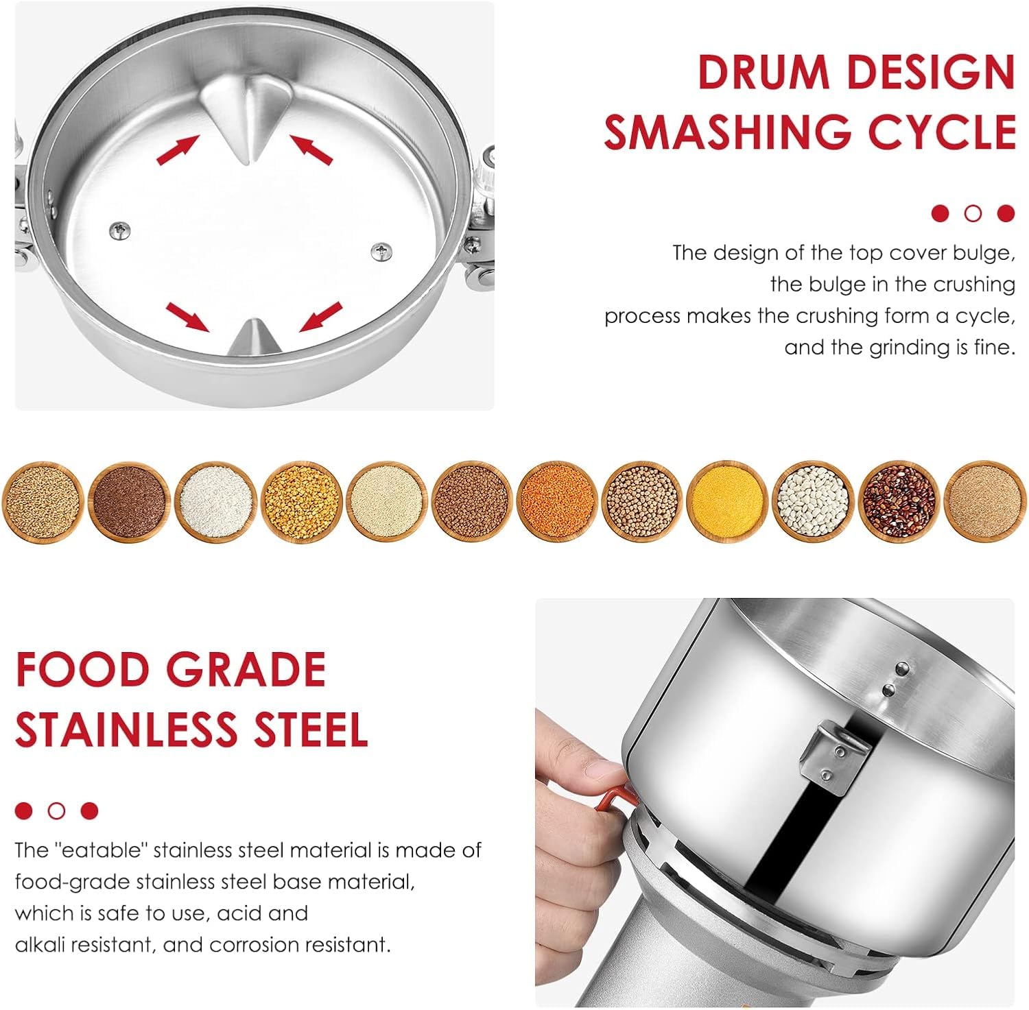 VAYOTOY 500g Electric Stone Grain Mill Grinder - 36000RPM High Speed Stainless Steel Dry Grain Grinder for Wheat, Cereals & Spices - Perfect for Home Baking, Coffee Grinding & Healthy Cooking
