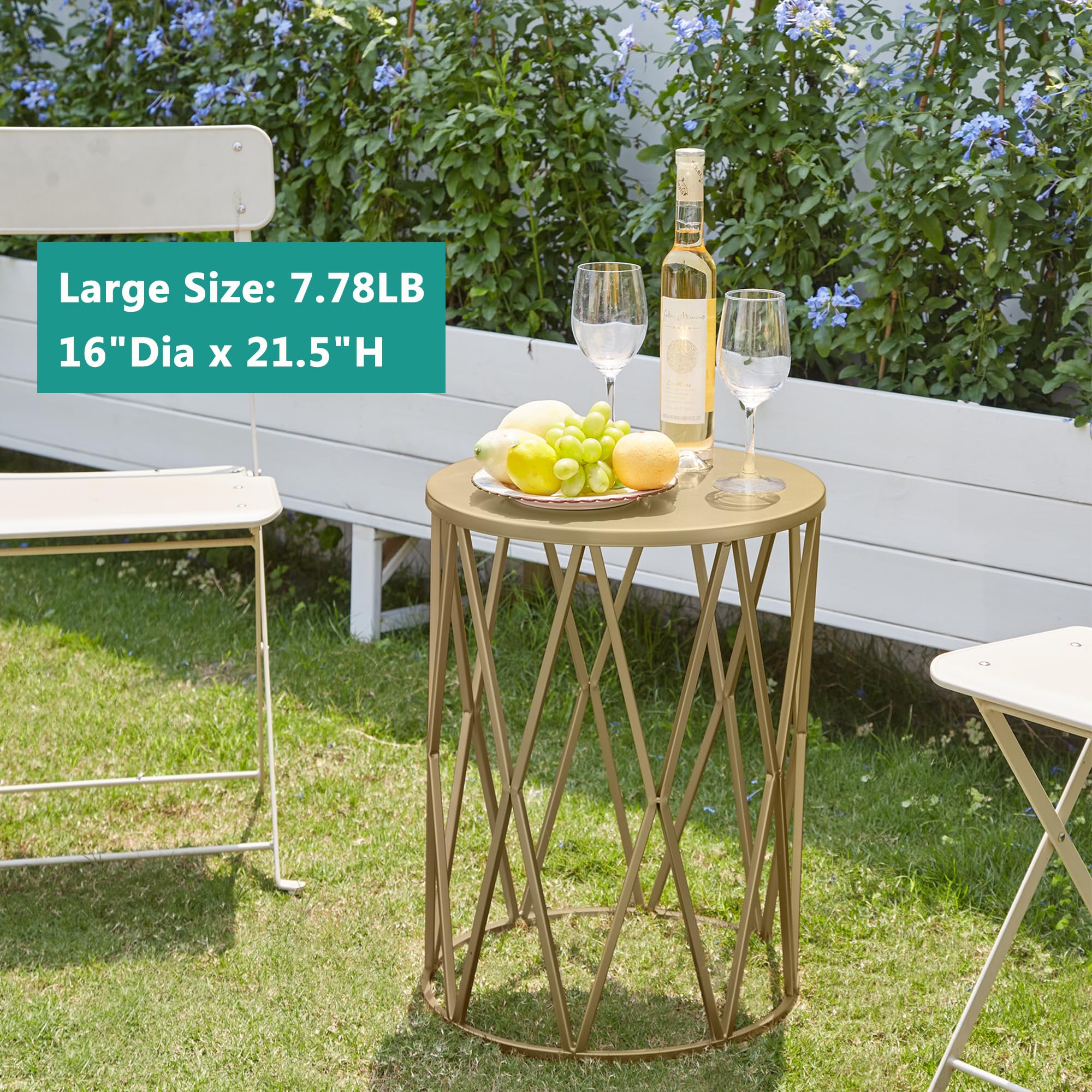 HFHOME Set of 3 Round Metal Nesting Tables - Side End Tables, Nightstand, Coffee Table for Living Room, Bedroom, Patio - Indoor & Outdoor Heavy Duty Metal Plant Stand, Garden Stool in Golden (Ship from US) | Perfect for Small Spaces, Coffee Table Sets, and Home Decor