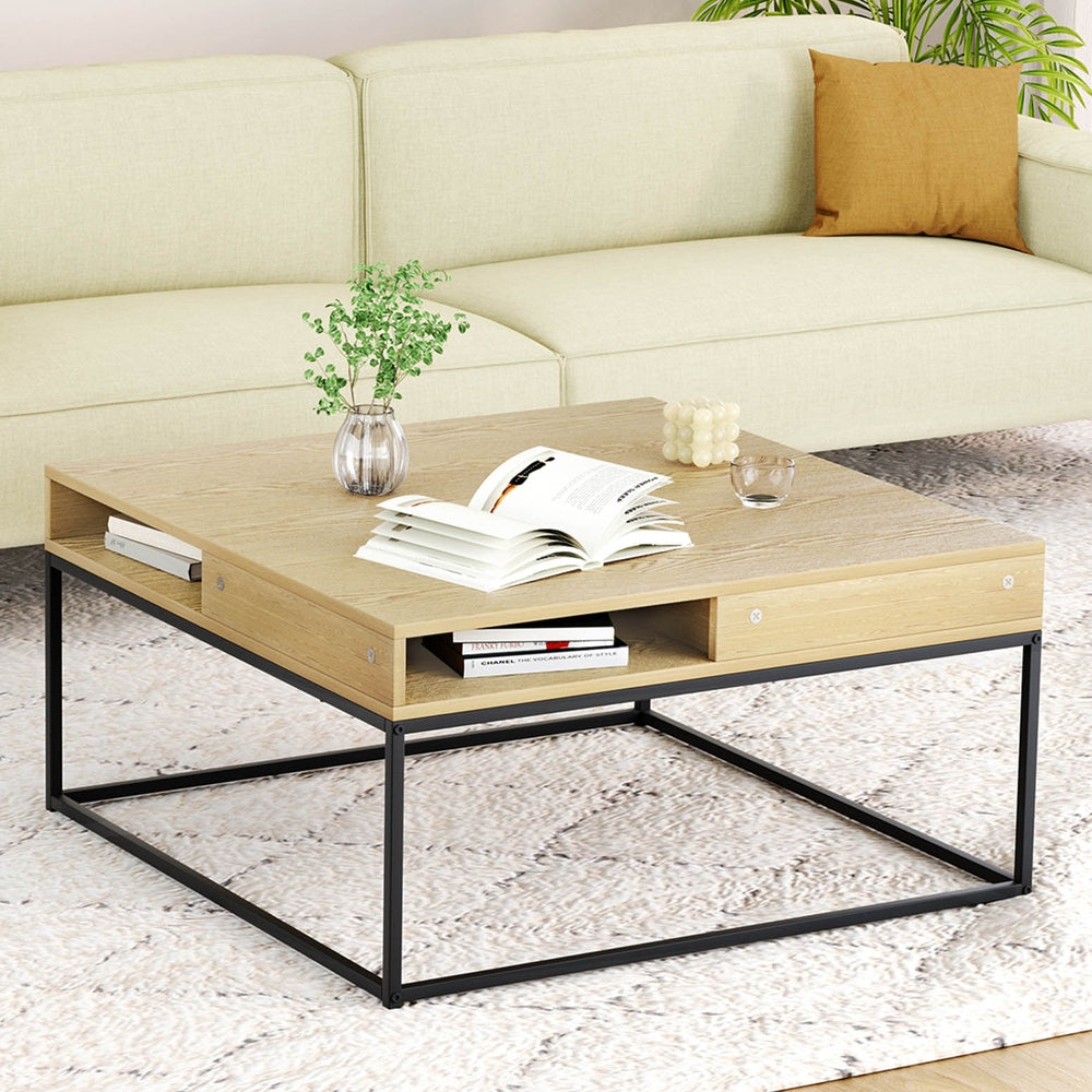 Modern Coffee Table with Storage Shelf - Sturdy Metal Frame for Living Room, Bedroom & Office - Organize Magazines, Books & Decor