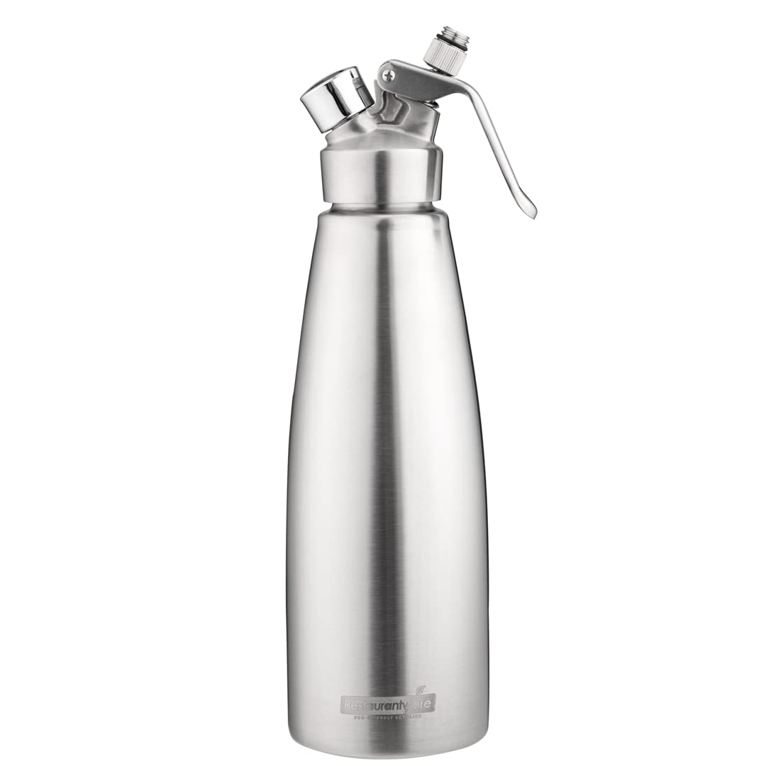 Professional Stainless Steel Whipped Cream Dispenser 1L - Restaurantware Whip Tek with 3 Decorator Tips, Durable Whipped Cream Maker (Cartridges Sold Separately) - Perfect for Coffee Shops, Bakeries, Dessert Decorating & Home Use
