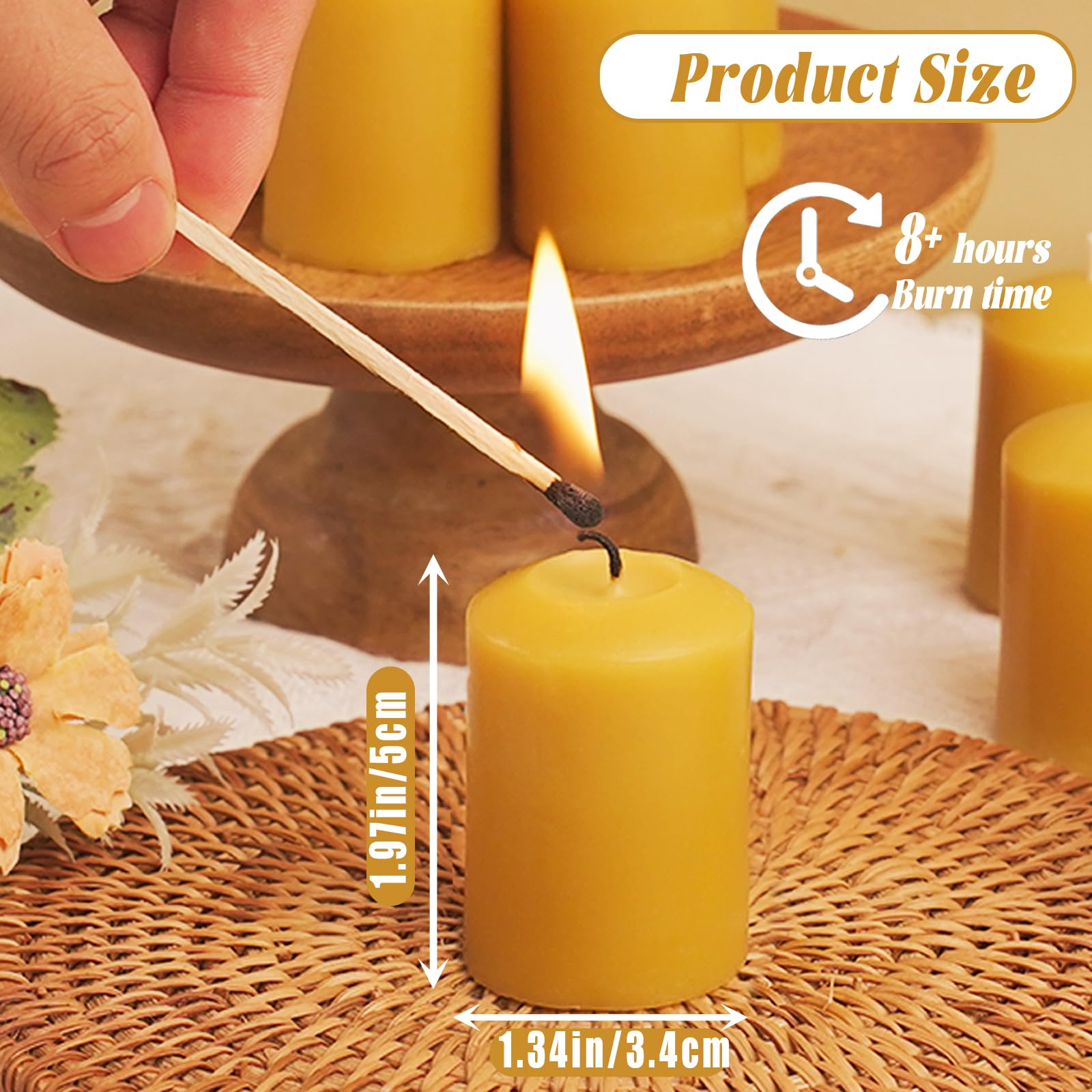 12Pcs Natural Beeswax Votive Candles - Handmade for Home Decor & Weddings