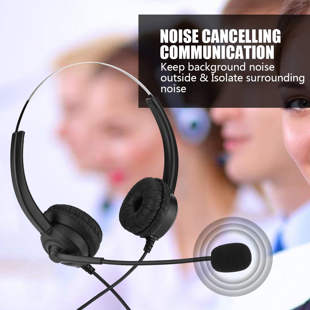 2.5mm Telephone Headset with 360° Lossless Sound - Call Center Headphones with Noise Cancelling Earmuffs for Office, Computer & Phone (3.5mm Straight Plug) - Perfect for Customer Service, Remote Work & Business Calls