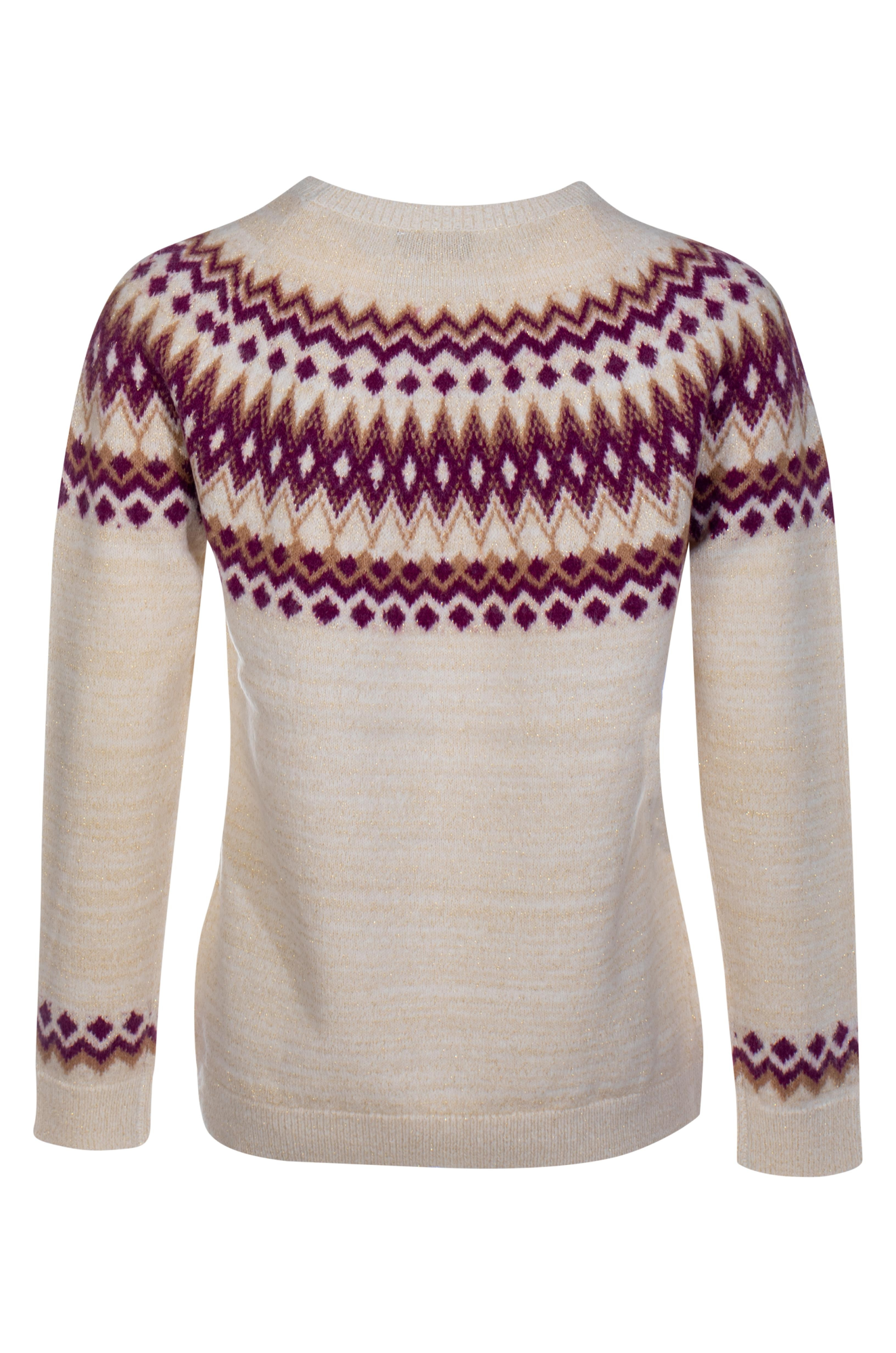 Fairisle Crew Neck Jersey Sweater - Cream, Berry, Taupe Colors | Cozy Winter Knitwear for Casual Outfits & Holiday Gatherings