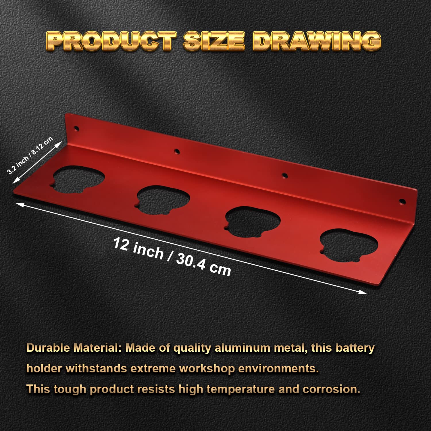 Milwaukee M12 Battery Holder - High Strength Metal Wall Mount Rack with 4 Slots for M12 6.0 Batteries | Perfect Battery Storage & Organizer for Power Tools | Workshop & Garage Organization Solution
