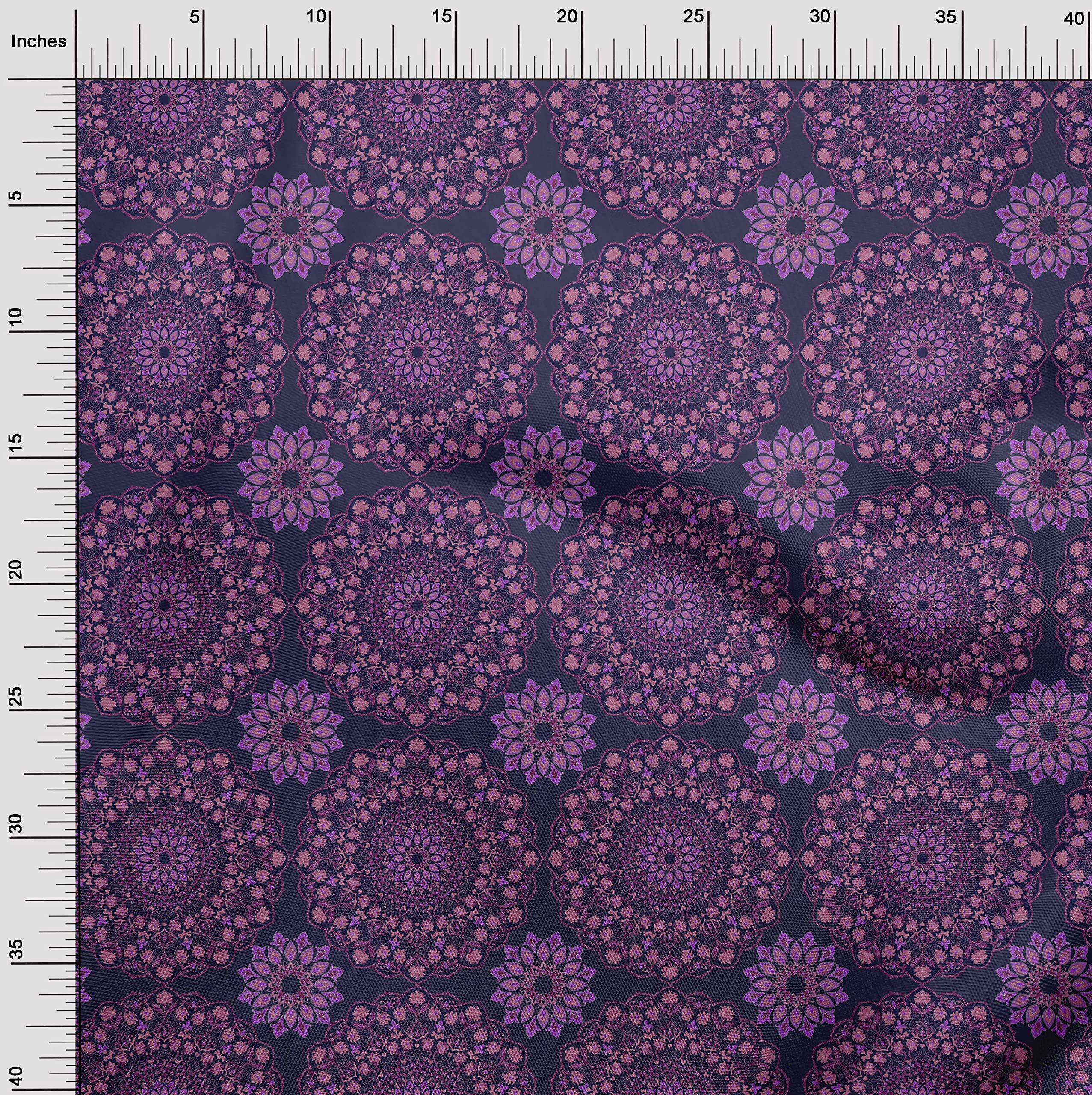 oneOone Rayon Blue Mandala Print Fabric by The Yard - 56 Inch Wide for DIY Clothing, Quilting & Home Decor Sewing Supplies | Perfect for Dresses, Curtains & Craft Projects
