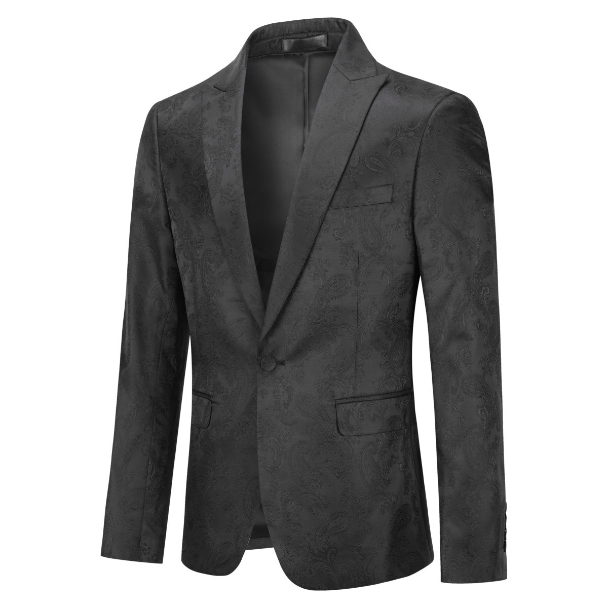 Men's Slim Fit Dark Pattern Single Button Blazer Jacket - Black | Formal & Business Attire for Office, Weddings & Special Events