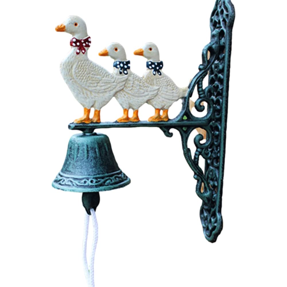 OKAyou Antique White Duck Cast Iron Dinner Bell - Hand Painted Mother & Son Duck Wall Bell for Home & Garden - Perfect for Farmhouse Decor, Vintage Kitchen, and Outdoor Entryway