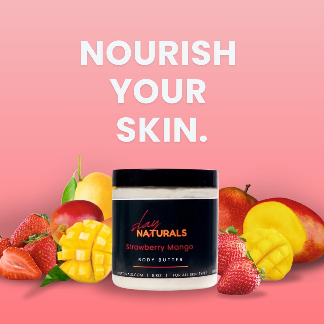 Slay Naturals' 8 oz Moisturizing Body Butter with Shea Butter, Almond Oil & Olive Oil | Handmade Luxurious Skin Cream for Dry Skin | Perfect for Daily Hydration, Massage & Gift Giving