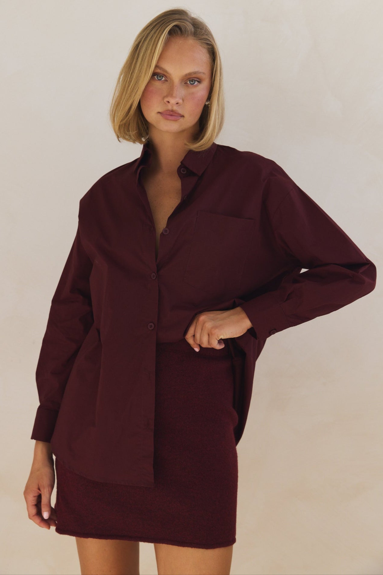 Lexie Knit Mini Skirt for Women - Burgundy Stretchy Bodycon Skirt | Perfect for Date Night, Club Outfits & Casual Wear