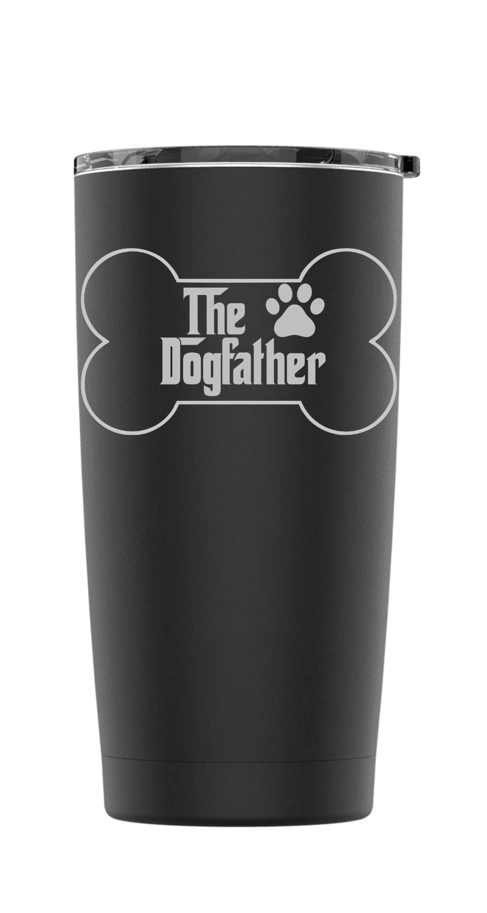 Laser Engraved The Dogfather Stainless Steel Powder Coated Tumbler - 20oz Vacuum Insulated Coffee Mug with Splash Proof Lid & 2 Straws - Triple Wall Thermal Cup for Travel, Camping, Office & Home Use (Black)