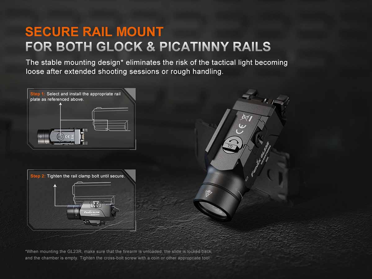 Fenix GL23R Rechargeable Tactical Flashlight for Pistols & Rifles - 800 Lumens Weapon Light with Long Battery Life - Perfect for Hunting, Home Defense & Outdoor Adventures